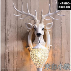 INPHIC-牆壁燈走廊北歐客廳背景牆過道個性鹿頭餐廳美式復古-福鹿米白小款壁燈