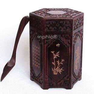 INPHIC-紅木雕工藝品 紫檀茶葉罐 茶葉筒 配茶葉勺 錦盒包裝