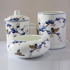 INPHIC-心想事成三件套 骨瓷青花瓷 茶杯筆筒煙灰菸灰缸 實用 單位訂製