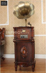 INPHIC-歐式復古大喇叭留聲機復古黑膠CD唱機機老式藍牙版-復古棕色