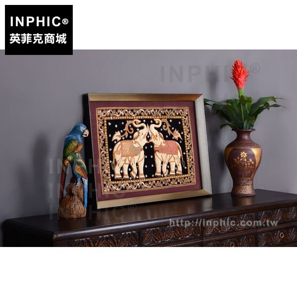 INPHIC-掛畫東南亞有框畫實物畫泰國沙發背景牆珠繡大象裝飾畫