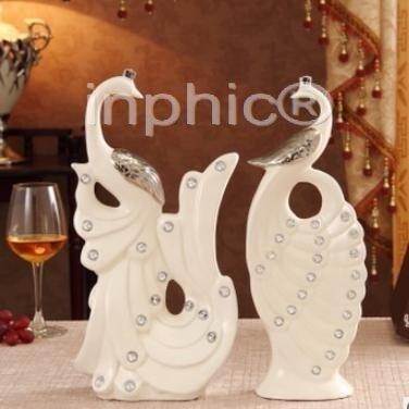 INPHIC-新款白瓷鑲鑽孔雀 現代歐式家居裝飾器皿 新房擺飾飾品