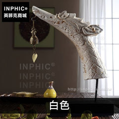INPHIC-桌面銅鈴龍頭裝飾品泰國擺設木雕一對客廳東南亞家居擺飾-白色