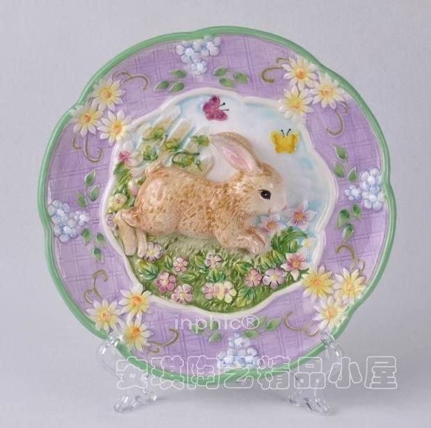 INPHIC-新居裝飾 瑞兔迎春 陶瓷3D裝飾盤 紫色(送撐架)