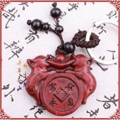 INPHIC-宗教 開光紅檀木富貴永固鎖桃木鑰匙掛項墜 雞開運物