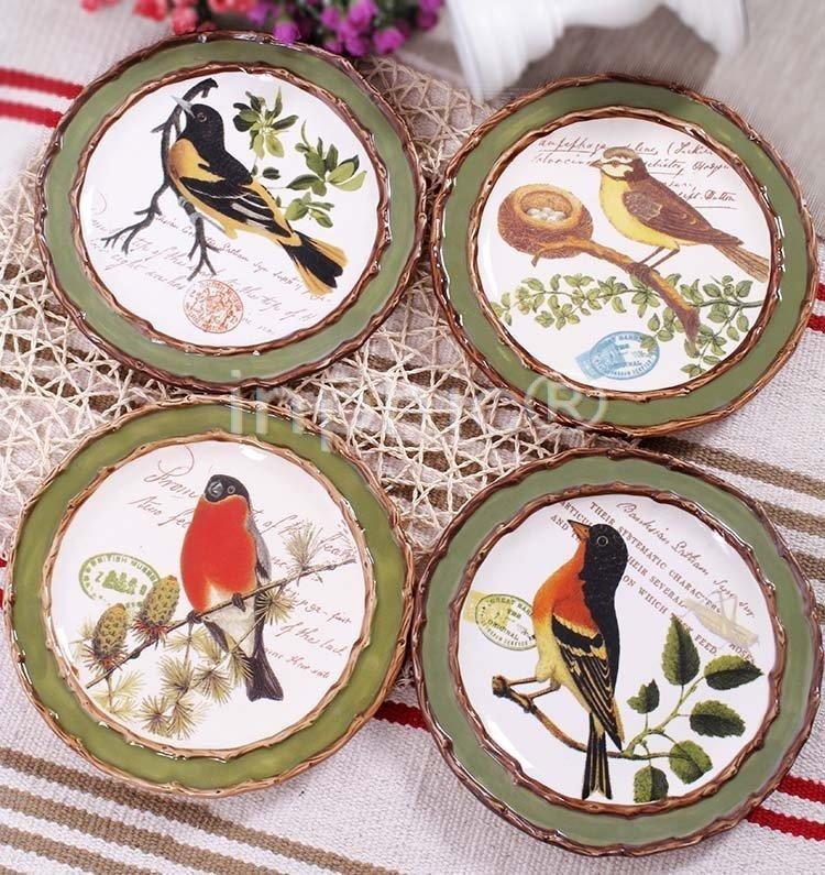 INPHIC-小鳥彩繪陶瓷平盤圓盤裝飾盤-8吋 4款圖案