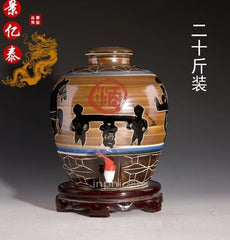 INPHIC-景德鎮二十斤陶瓷酒瓶 20斤密封酒壇子 手繪復古馬車酒壇 帶龍頭
