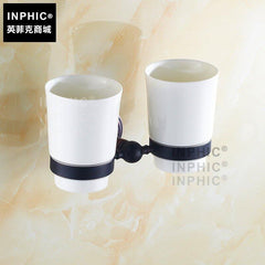 INPHIC-黑色仿古陶瓷漱口杯架 全銅牙刷杯架套裝 歐式浴室壁掛擺飾