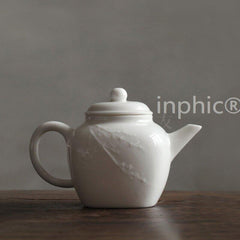 INPHIC-牙白釉 雕花 方壺 茶壺 白瓷壺 功夫茶具