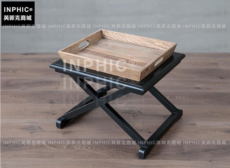 INPHIC-美式鄉村茶幾 歐法簡約個性帶托盤黑白長方形咖啡桌小邊桌-B款