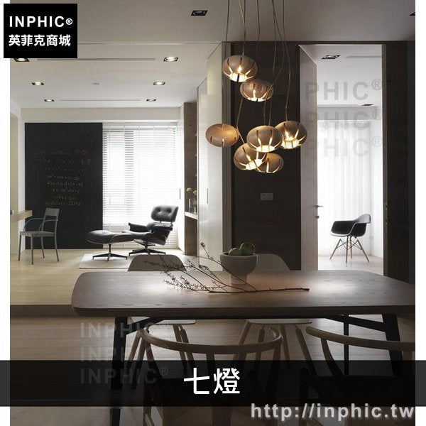 INPHIC-造型燈飾創意木藝新中式實木吊燈餐廳客廳-七燈淺木色銅管線