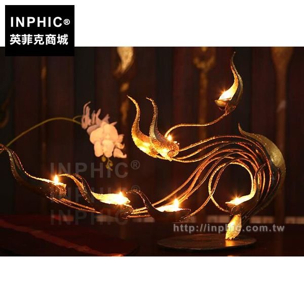 INPHIC-家居裝飾桌面擺飾鐵藝鳳尾燭臺東南亞仿舊擺設泰國