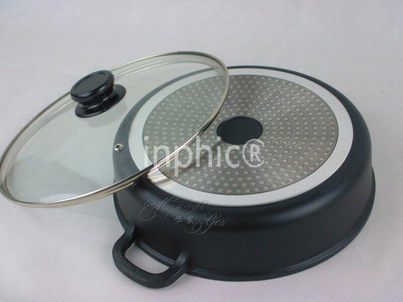 INPHIC-電磁爐適應 複底不沾湯鍋透明玻璃蓋 雙耳汁鍋火鍋燜鍋專用鍋28cm