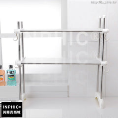 INPHIC-廚房微波爐不鏽鋼置物架落地支架調味罐2層收納烤箱架子