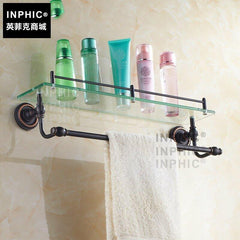 INPHIC-黑色古銅仿古全銅單層衛浴玻璃置物架化妝臺 歐式廁所廁所角架