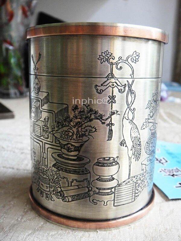 INPHIC-古典收藏純銅質茶葉罐 文昌閣老貨白銅詩書畫五福臨門茶葉罐