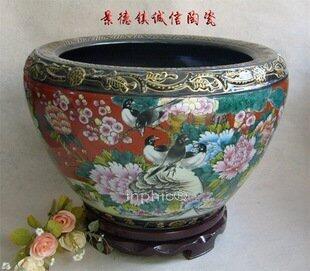 INPHIC-景德鎮復古陶瓷工藝品 粉彩雕刻牡丹花鳥藝術瓷器缸 大紅畫缸