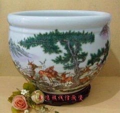 INPHIC-景德鎮瓷器工藝品 百鹿福壽圖 薄胎藝術陶瓷 大金魚缸 擺設裝飾