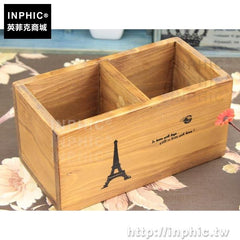 INPHIC-收納盒實木筆筒復古做舊物品收納兩格木盒遙控器