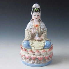 INPHIC-觀音佛像德化觀音彩繪8吋釉下金彩全蓮觀音