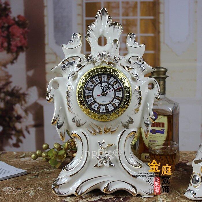INPHIC-歐式象牙瓷雕花座鐘 歐式家飾臺鐘陶瓷座鐘客廳新房擺件
