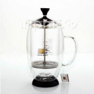 INPHIC-600ml中空雙層玻璃沖茶器 濾壓咖啡壺 法壓壺 手工吹製耐高溫