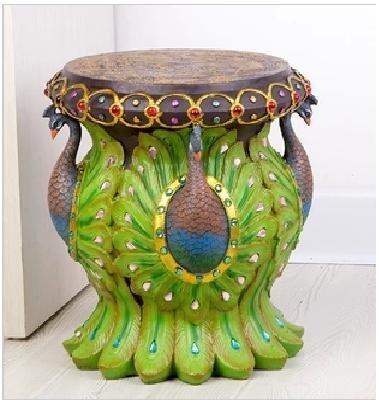 INPHIC-精品藍孔雀凳子 樹脂矮凳 圓形板凳 家居裝飾F