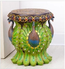 INPHIC-精品藍孔雀凳子 樹脂矮凳 圓形板凳 家居裝飾F