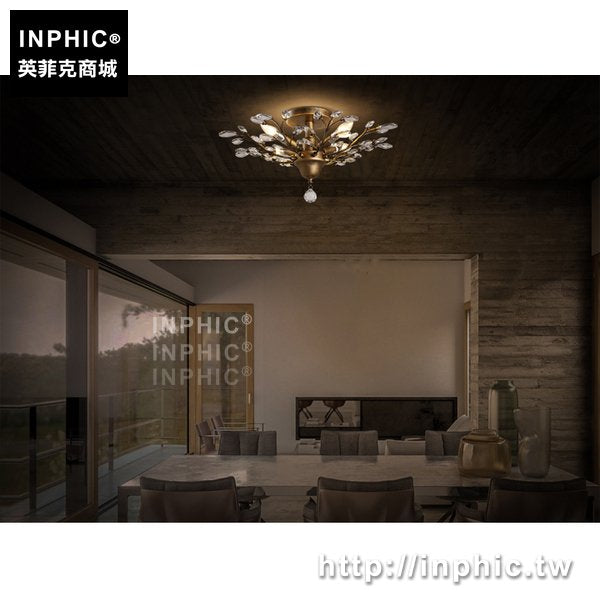 INPHIC-餐廳仿銅燈具吸頂燈復古做舊樹葉水晶臥室美式樹枝