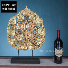 INPHIC-酒店東南亞客廳金箔菩提樹木雕飾品擺設擺飾裝飾家居菩提葉