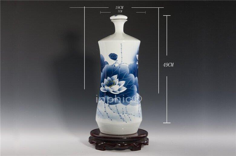 INPHIC-景德鎮十五斤青花陶瓷酒瓶 15斤密封酒壇 手繪荷花細腰瓶