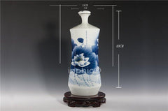 INPHIC-景德鎮十五斤青花陶瓷酒瓶 15斤密封酒壇 手繪荷花細腰瓶