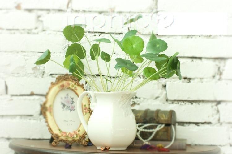 INPHIC-歐式田園款 3枝東南亞金錢草地中海小奶壺 仿真綠植套裝