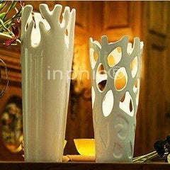 INPHIC-簡歐風敞口珊瑚鏤空白色落地花器精美陶瓷工藝客廳擺設家裝飾品