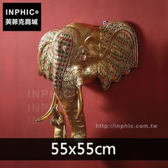 INPHIC-泰國牆上裝飾品木雕東南亞壁飾大象頭-55*55cm