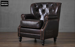 INPHIC-美式鄉村復古中小戶型真皮拉扣單人小沙發 書房個性休閒椅