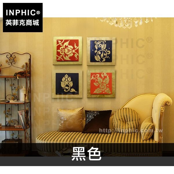 INPHIC-植物金箔東南亞掛畫牆上裝飾品有框畫泰式壁飾牆飾-黑色