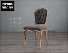 INPHIC-歐美法式復古餐椅 做舊會所西亞麻布藝扇背皮沙發椅子