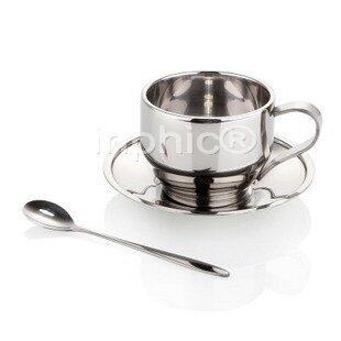 INPHIC-高檔雙層 中空隔熱 不鏽鋼 咖啡杯 附碟 附勺