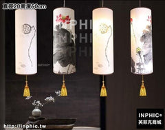 INPHIC-現代新中式吊燈仿古布藝手繪羊皮燈籠餐廳工程酒店茶樓吧臺燈具-直徑20高度50cm