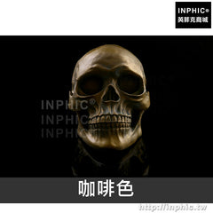 INPHIC-醫療實驗道具美術臨摹醫學頭骨模型醫學教具醫學模型模擬11人頭骨模型樹脂骷髏頭-咖啡色