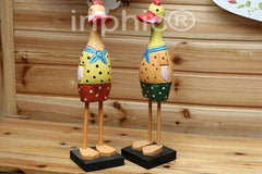 INPHIC-歐美田園風格 原木彩繪熱戀情侶卡通鴨 超萌Q版家居擺飾