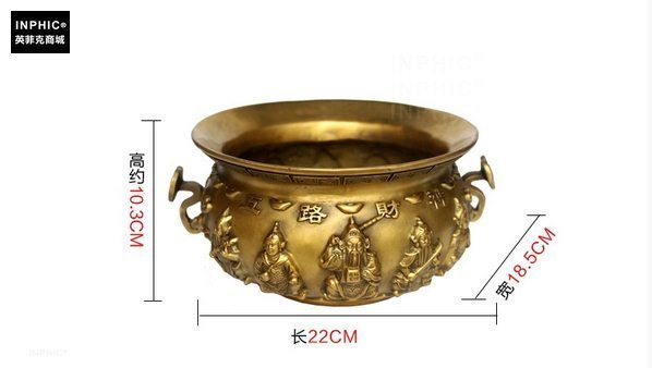INPHIC-開光純銅五路財神聚寶盆家居客廳招財聚財工藝品辦公室裝飾品