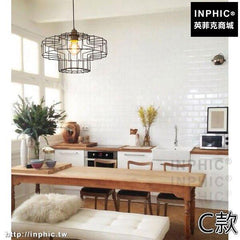 INPHIC-北歐燈罩餐廳水泥餐廳鐵藝工業風LOFT風復古吊燈幾何吧臺-C款