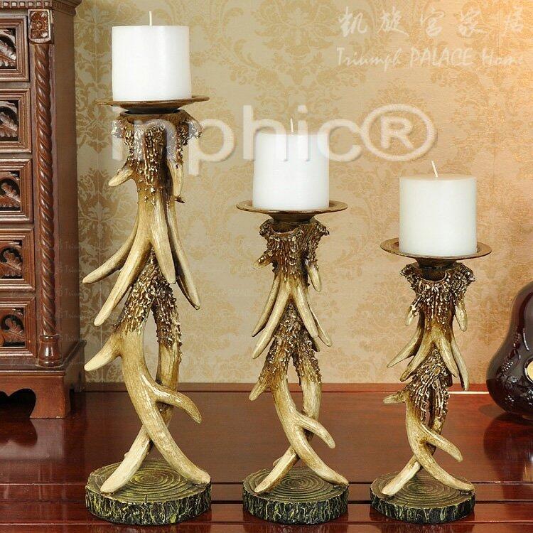 INPHIC-歐式風格套三鹿角燭臺酒吧擺設 主臥擺飾 紀念