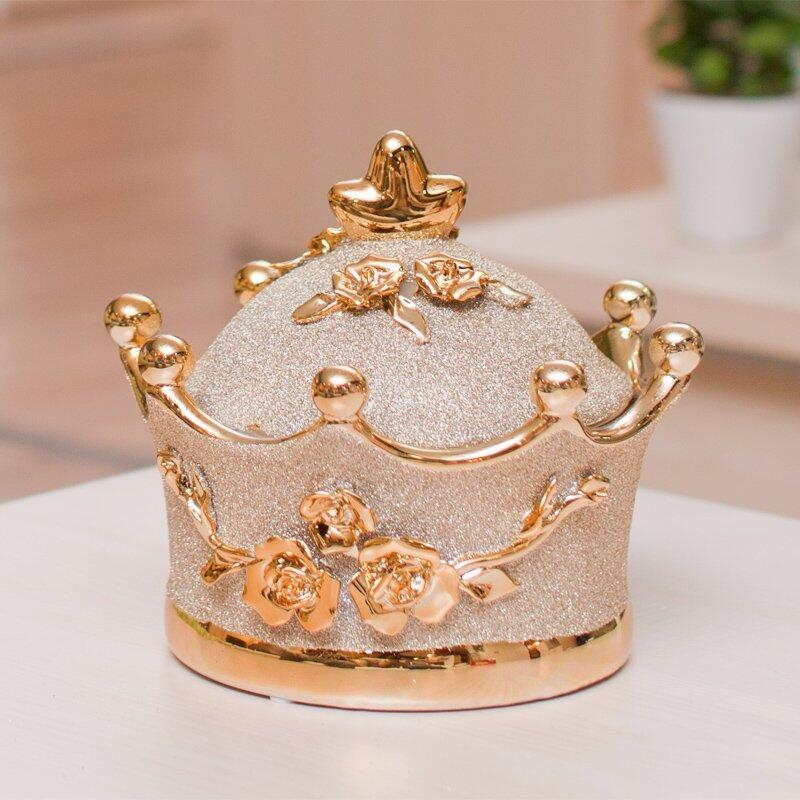 INPHIC-歐式家居裝飾品擺件時尚鍍金皇冠糖果罐收納盒 新房裝飾品