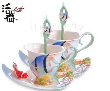 INPHIC-活器 法蘭瓷 歐式咖啡對杯 韓國創意水杯奶茶杯 海脈良緣