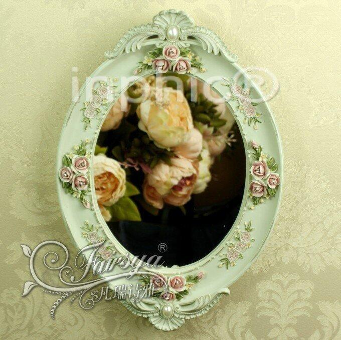 INPHIC-歐式田園婚慶裝飾復古灰玫瑰花裝飾化妝鏡浴室鏡掛鏡