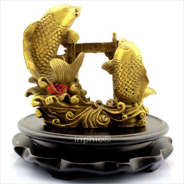 INPHIC-開光純銅魚躍龍門錦鯉吐珠金卡擺件富貴屬豬吉祥物(帶底座)
