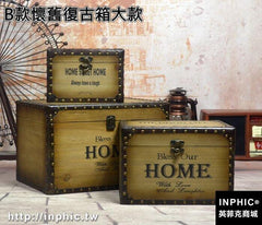 INPHIC-復古懷舊木箱子歐美風格收納箱老式木盒子專賣店酒吧裝飾道具箱-B款懷舊復古箱大款